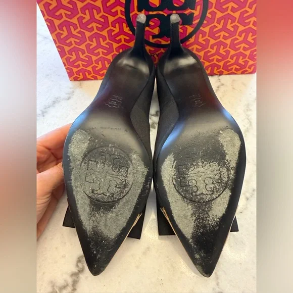 Tory Burch Black and Bronze Beetle Heels Rare - Picture 9 of 12